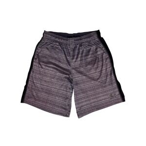 UMBRO Athletic Training Shorts Mens Medium Gray Black Striped Soccer Gym Gymwear